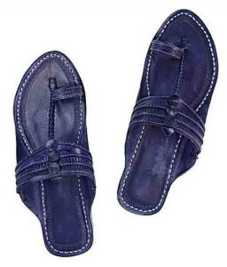 Eye-Catching Dark Blue Punching Ladies Kolhapuri Chappal