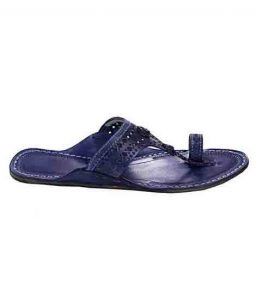 Well-Designed Dark Blue Punching Design Broad Belt Ladies Kolhapuri Chappal