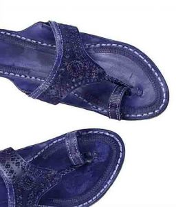 Well-Designed Dark Blue Punching Design Broad Belt Ladies Kolhapuri Chappal