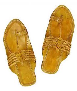 Handsome Looking Yellow Five Braids Ladies Kohapuri Chappal For Women