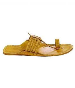 Handsome Looking Yellow Five Braids Ladies Kohapuri Chappal For Women