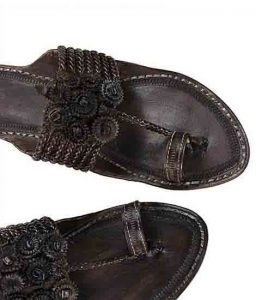 Wonderful Seven Braids Dark Brown Flat Heel Kolhapuri Chappal For Women