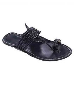 Fabulous Look Black Five Braids Ladies Kohapuri Chappal For Women