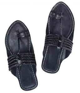 Fabulous Look Black Five Braids Ladies Kohapuri Chappal For Women