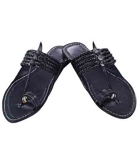 Fabulous Look Black Five Braids Ladies Kohapuri Chappal For Women