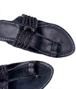 Fabulous Look Black Five Braids Ladies Kohapuri Chappal For Women