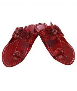 Breathtaking Seven Braids Cherry Red Flat Heel Kolhapuri Chappal For Women