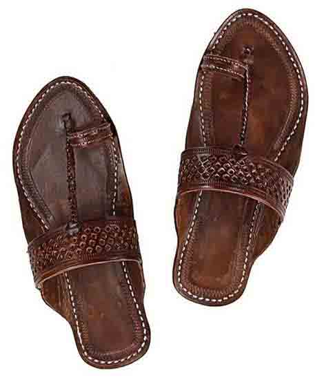 Pretty Looking Brown Diamond Punching Kolhapuri Chappal For Women