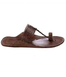 Pretty Looking Brown Diamond Punching Kolhapuri Chappal For Women