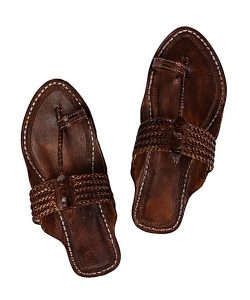 Stunning Look Brown Five Braids Ladies Kohapuri Chappal For Women