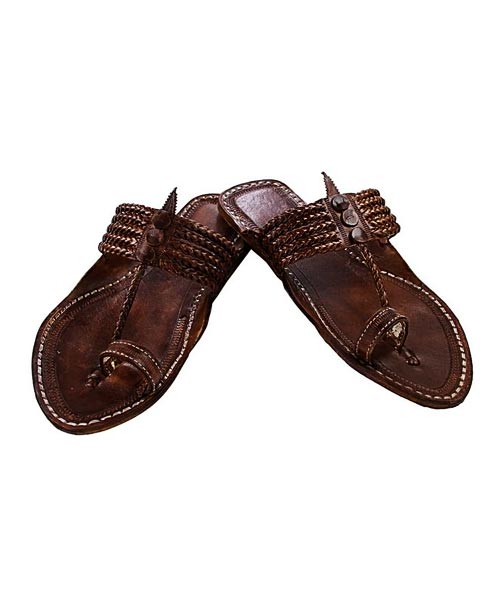 Stunning Look Brown Five Braids Ladies Kohapuri Chappal For Women