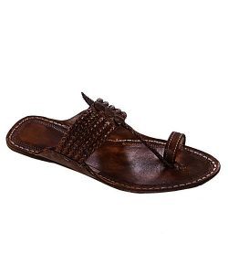 Stunning Look Brown Five Braids Ladies Kohapuri Chappal For Women