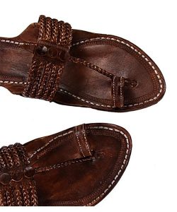 Stunning Look Brown Five Braids Ladies Kohapuri Chappal For Women