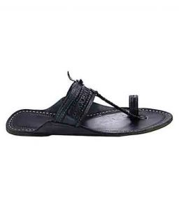 Fabulous Black Two Big Braids Flat Heel Kolhapuri Chappal For Women
