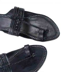 Fabulous Black Two Big Braids Flat Heel Kolhapuri Chappal For Women