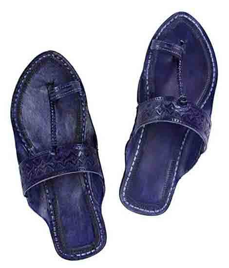 Wonderful Designer’S Dark Blue Straight Belt Flat Heel Kolhapuri Chappal For Women