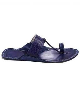 Wonderful Designer’S Dark Blue Straight Belt Flat Heel Kolhapuri Chappal For Women