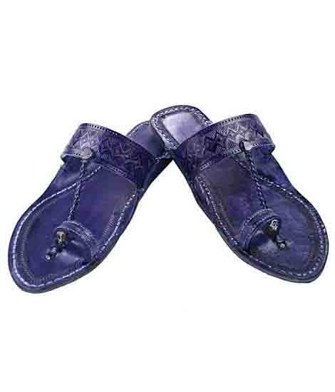 Wonderful Designer’S Dark Blue Straight Belt Flat Heel Kolhapuri Chappal For Women