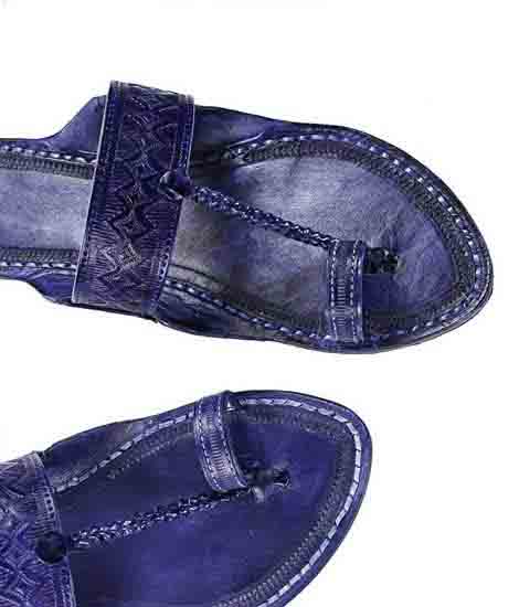 Wonderful Designer’S Dark Blue Straight Belt Flat Heel Kolhapuri Chappal For Women