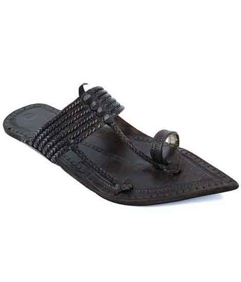 Gorgeous Black Six Braided Extra Pointed Kolhapuri Chappal For Men Six