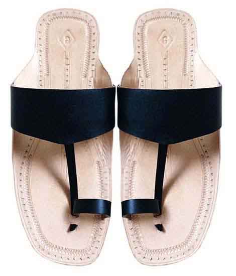 Delightful Black Triangular Belt Kolhapuri Chappal