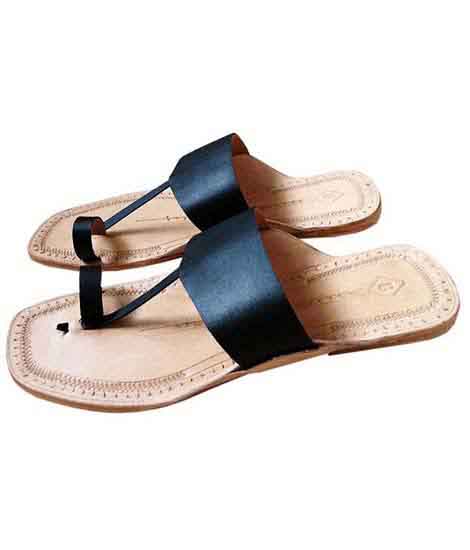 Delightful Black Triangular Belt Kolhapuri Chappal