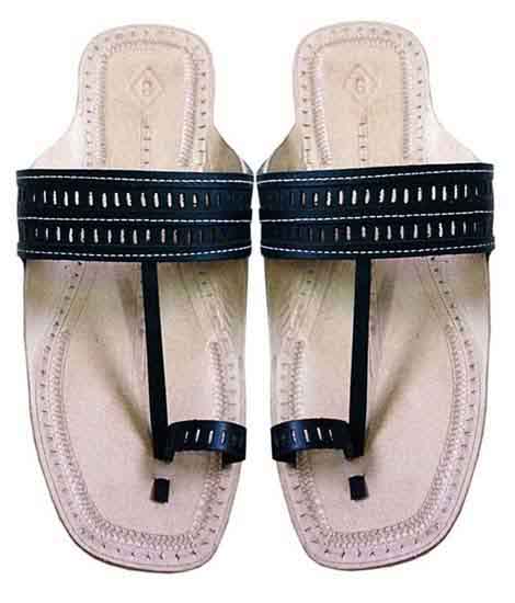 Enjoyable Black Punching Belt Kolhapuri Chappal