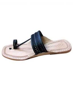 Enjoyable Black Punching Belt Kolhapuri Chappal