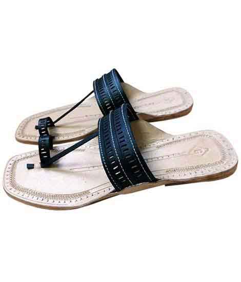 Enjoyable Black Punching Belt Kolhapuri Chappal