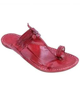 Extraordinary Cherry Red Kurundwadi Design Kapshi Kolhapuri Chappal For Men