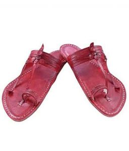 Extraordinary Cherry Red Kurundwadi Design Kapshi Kolhapuri Chappal For Men