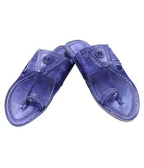 Beautiful Look Dark Blue Fourteen Laces Designer’S Men Kolhapuri Chappal