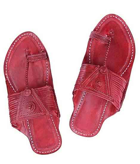 Awesome Cherry Red Fourteen Laces Designer’S Men Kolhapuri Chappal