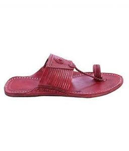 Awesome Cherry Red Fourteen Laces Designer’S Men Kolhapuri Chappal