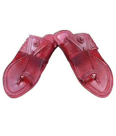 Awesome Cherry Red Fourteen Laces Designer’S Men Kolhapuri Chappal