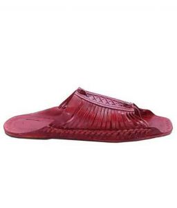 Breathtaking Cherry Red Designers’ Twenty One Laces Kolhapuri Chappal For Men