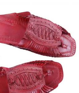Breathtaking Cherry Red Designers’ Twenty One Laces Kolhapuri Chappal For Men