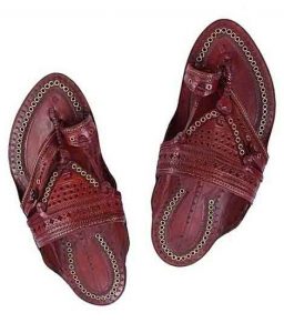 Outmoded Cherry Red Broad Punching Upper Golden Rivets Gents Kolhapuri Chappal