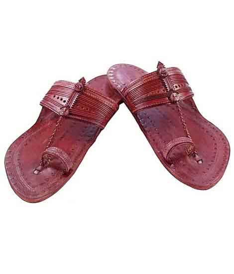 Overwhelming Cherry Red Triangular Belt Kapshi Kolhapuri Chappal For Men