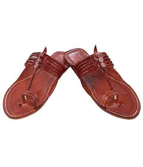 Eye-Catching Five Braided Cherry Red Men Kolhapuri Chappal