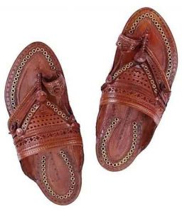 Vintage Design Tan Broad Punching Upper Golden Rivets Gents Kolhapuri Chappal