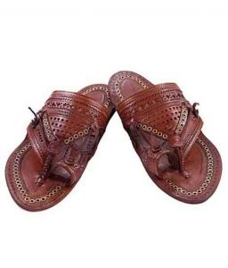 Vintage Design Tan Broad Punching Upper Golden Rivets Gents Kolhapuri Chappal