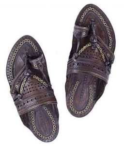 Antique Design Brown Broad Punching Upper Golden Rivets Gents Kolhapuri Chappal