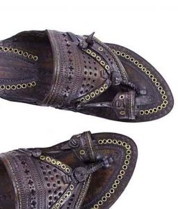 Antique Design Brown Broad Punching Upper Golden Rivets Gents Kolhapuri Chappal