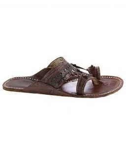 Old-Fashioned Dark Brown Punching And Embossing Kolhapuri Chappal For Men