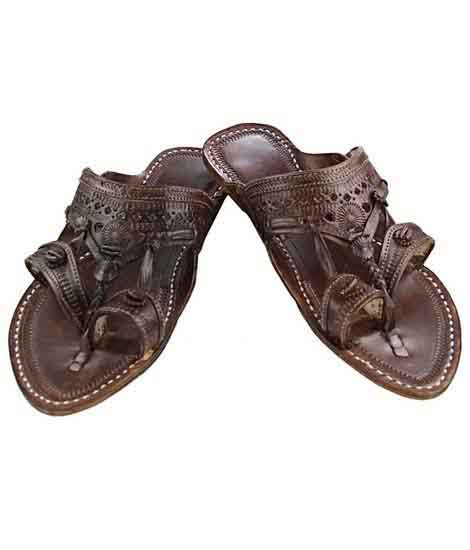 Old-Fashioned Dark Brown Punching And Embossing Kolhapuri Chappal For Men