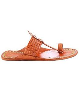 Outstanding Designer’S Six Braided Tan Color Golden Rivets Men Kolhapuri Chappal