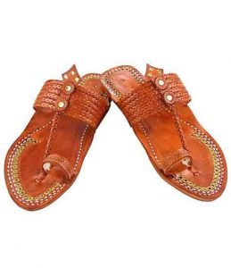 Outstanding Designer’S Six Braided Tan Color Golden Rivets Men Kolhapuri Chappal