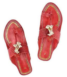 Outstanding Designer’S Six Braided Cherry Red Golden Rivets Gents Kolhapuri Chappal