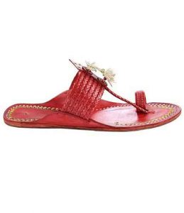 Outstanding Designer’S Six Braided Cherry Red Golden Rivets Gents Kolhapuri Chappal